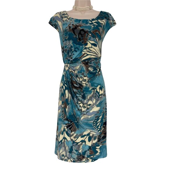 Dressbarn Teal Watercolor Print Faux-Wrap Dress‎ Size 14W 1X Spring Summer Plus - Picture 1 of 7
